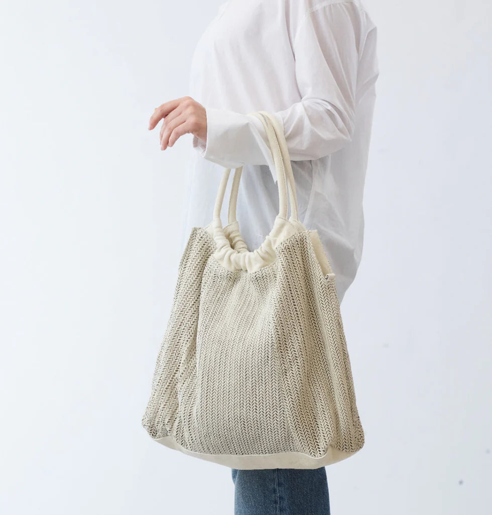 Herringbone mesh woven tote bag