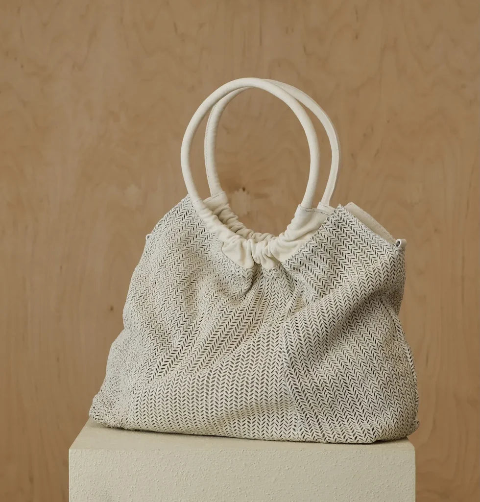 Herringbone mesh woven tote bag