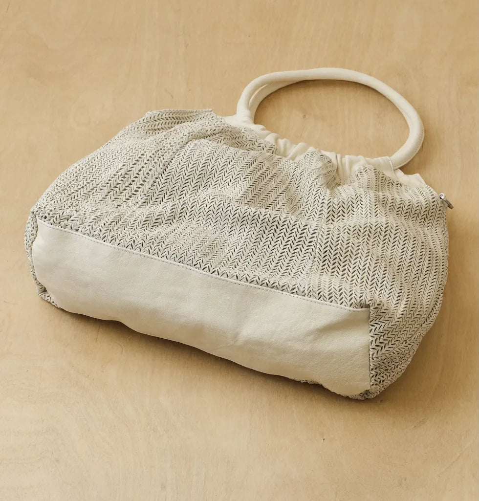 Herringbone mesh woven tote bag