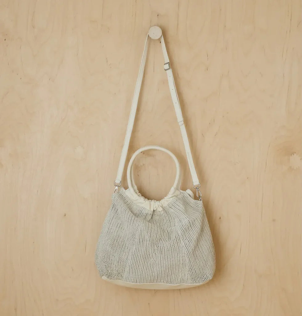 Herringbone mesh woven tote bag