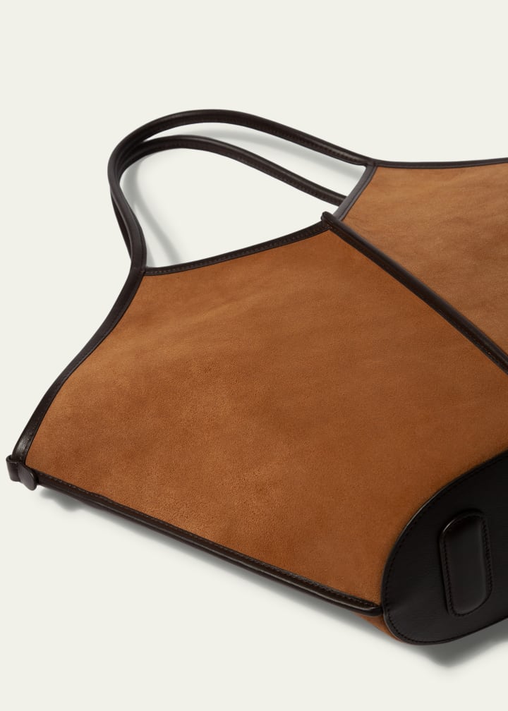 Suede and leather geometric tote bag