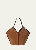 Suede and leather geometric tote bag