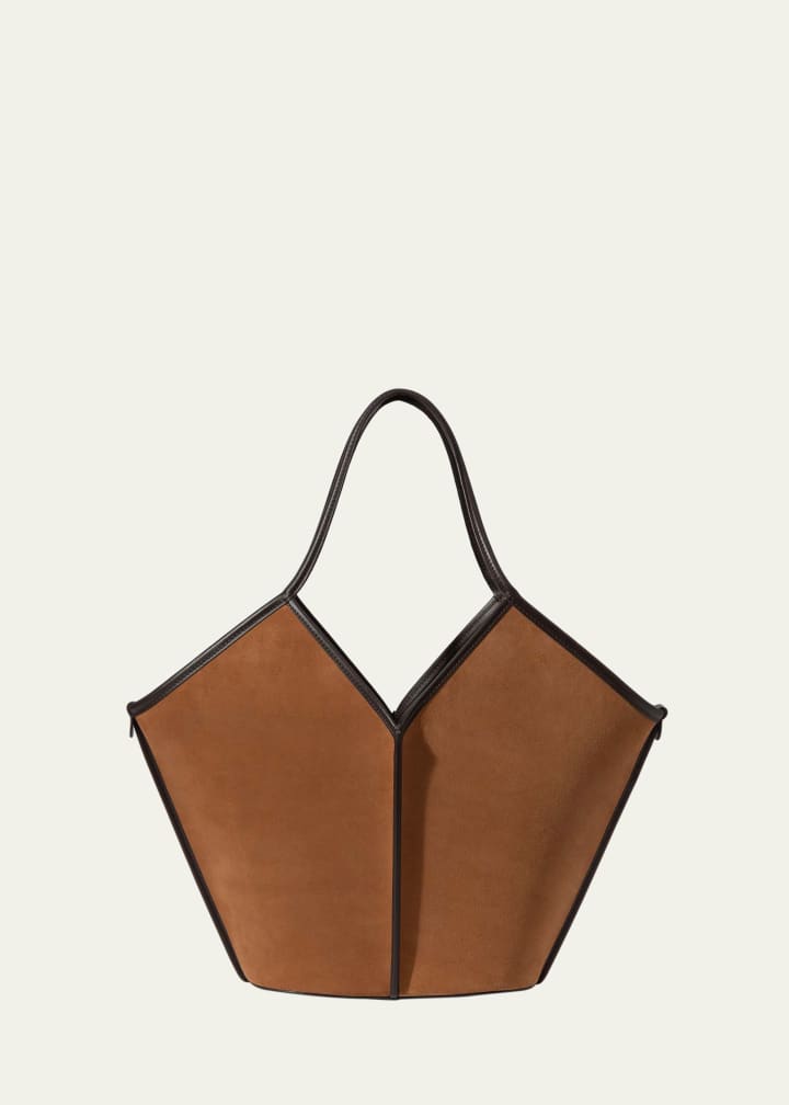 Suede and leather geometric tote bag