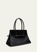 Leather and suede structured shoulder tote
