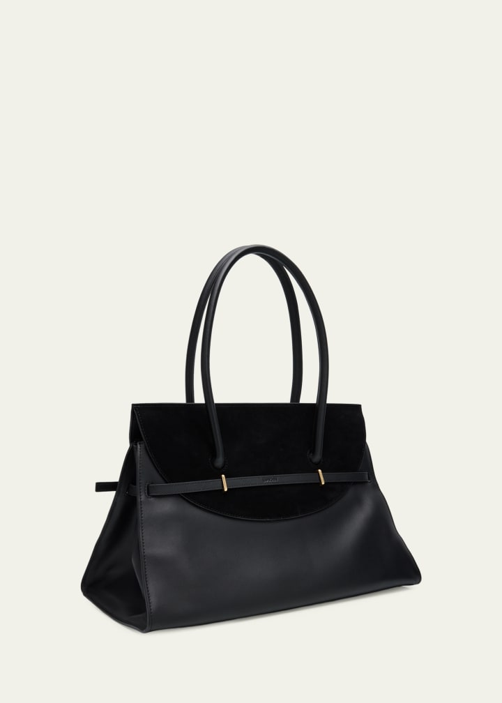 Leather and suede structured shoulder tote