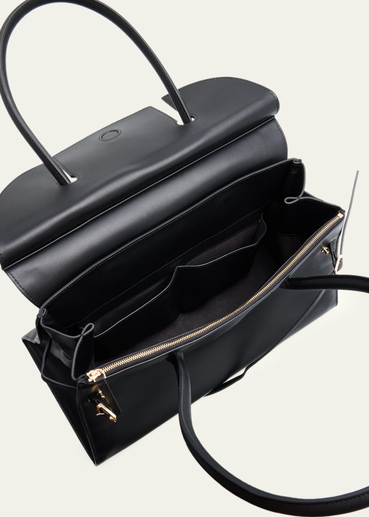 Leather and suede structured shoulder tote