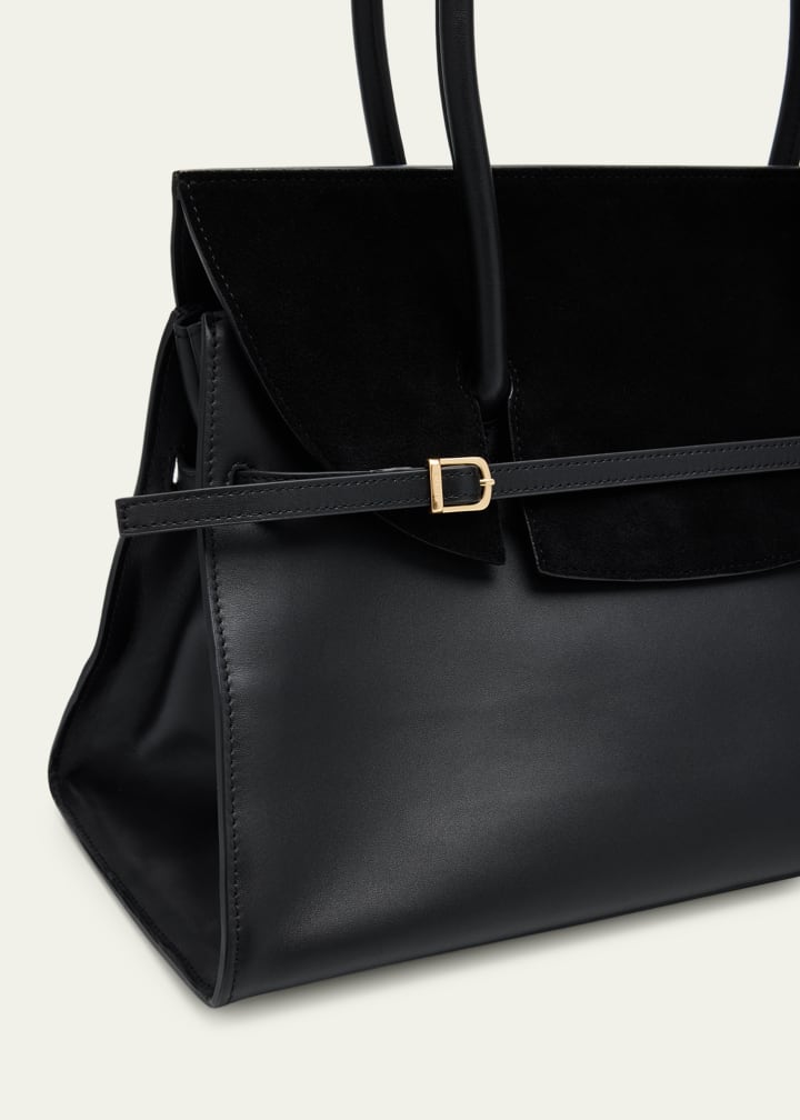 Leather and suede structured shoulder tote
