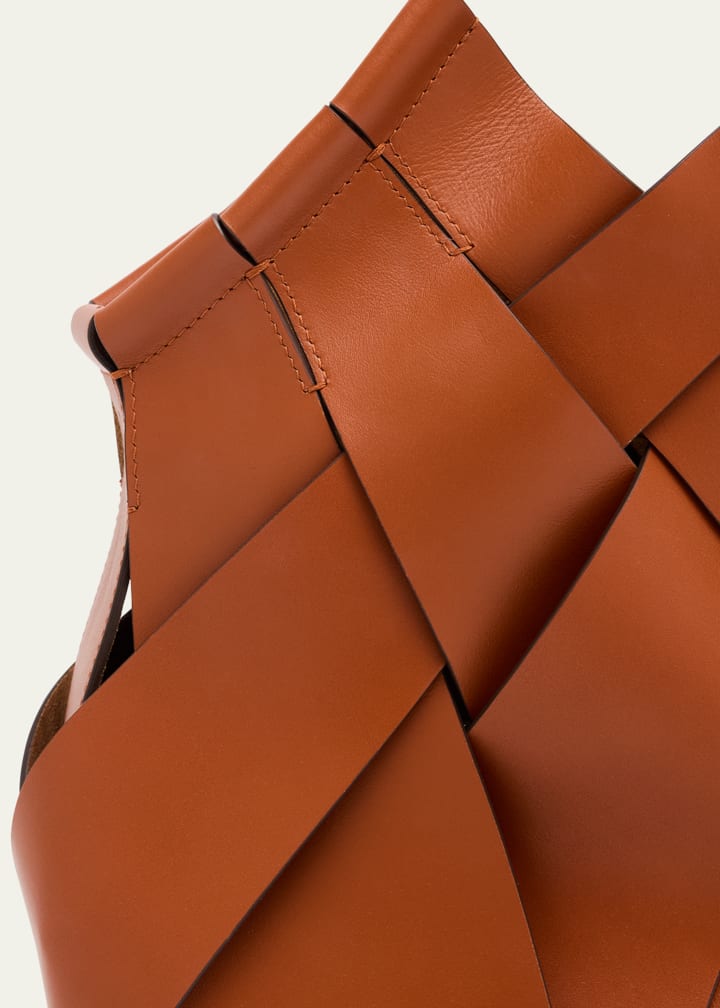 Handwoven leather basket-style shoulder tote