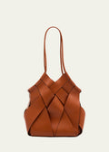 Handwoven leather basket-style shoulder tote
