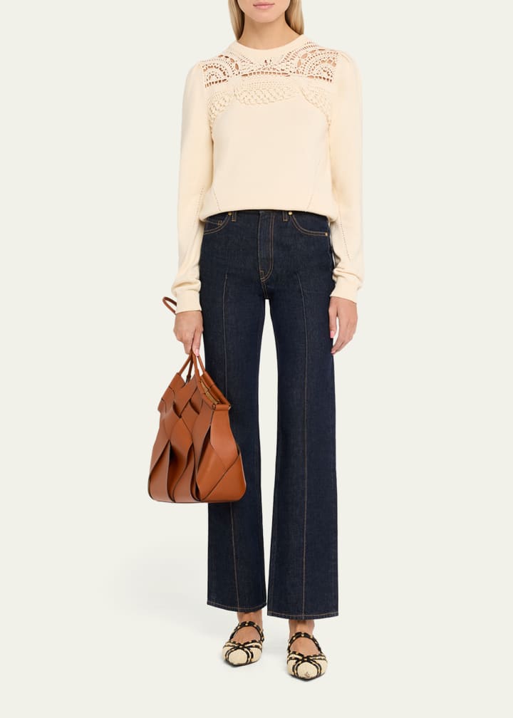Handwoven leather basket-style shoulder tote