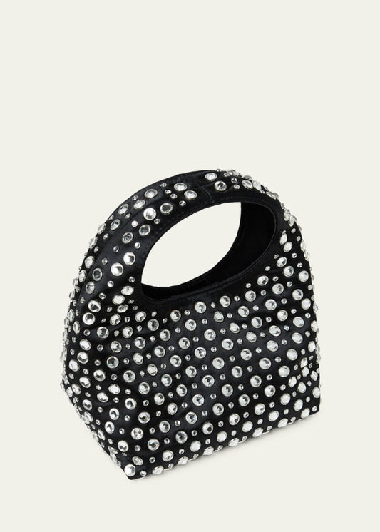 Crystal-embellished satin top-handle bag