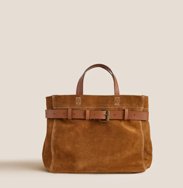 Belted suede everyday tote bag
