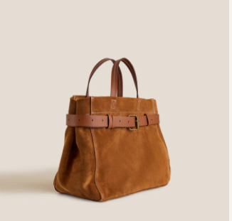 Belted suede everyday tote bag