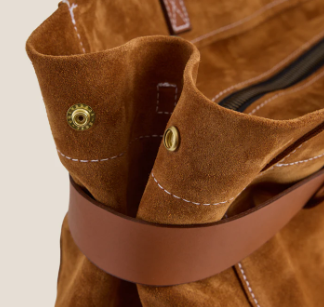 Belted suede everyday tote bag