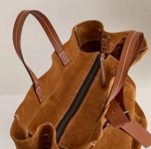 Belted suede everyday tote bag